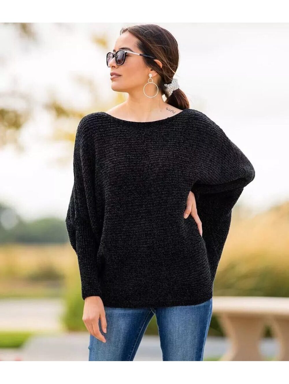 HYFVE Black Chenille Dolman Batwing Sweater Women's Small Cozy Soft